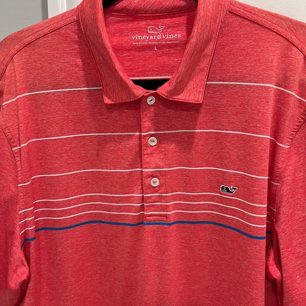 Vineyard Vines Red, White, Blue Striped Polo - Large - Medinah CC Logo - Picture 2 of 4